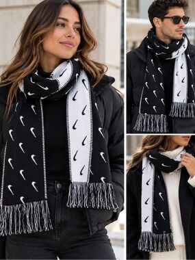 Unbranded Black & White Knit Logo Scarf - Women Accessories